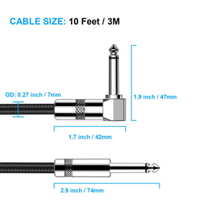 New Bee Guitar Cable 10ft Electric Instrument Bass AMP Cord For Electric Mandolin, Pro Audio (Right Angle To Straight, Black),
