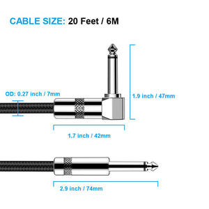 New Bee Guitar Cable 20 Ft Electric Instrument Cable Bass AMP Cord 1/4 Straight To Straight For Electric Guitar, Bass Guitar, Electric Mandolin, Pro Audio (Right Angle),