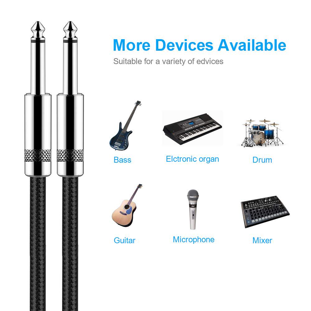 New Bee Guitar Cable 6ft Electric Instrument Cable Bass AMP Cord 1/4 Straight To Straight For Electric Guitar, Bass Guitar, Electric Mandolin, Pro Audio, Black,