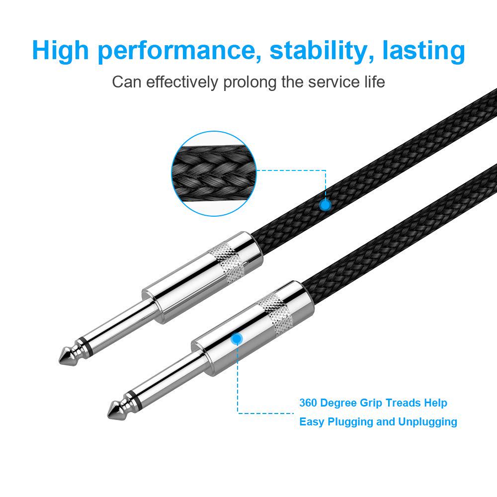 New Bee Guitar Cable 6ft Electric Instrument Cable Bass AMP Cord 1/4 Straight To Straight For Electric Guitar, Bass Guitar, Electric Mandolin, Pro Audio, Black,