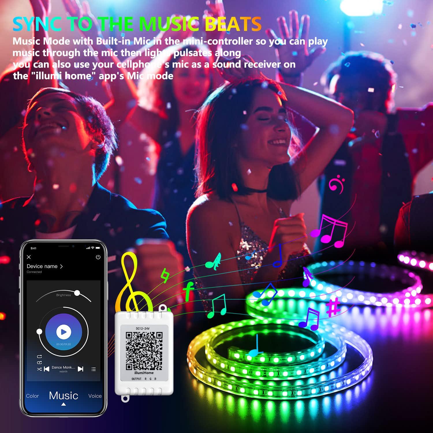 Nexillumi Led Lights For Bedroom 50ft(1 Roll Of 50ft) Music Sync Color Changing Led Strip Lights Smart With Remote And App Control Built-in Mic For Party Home Room Decor Luces LED Para Cuarto,756171712449