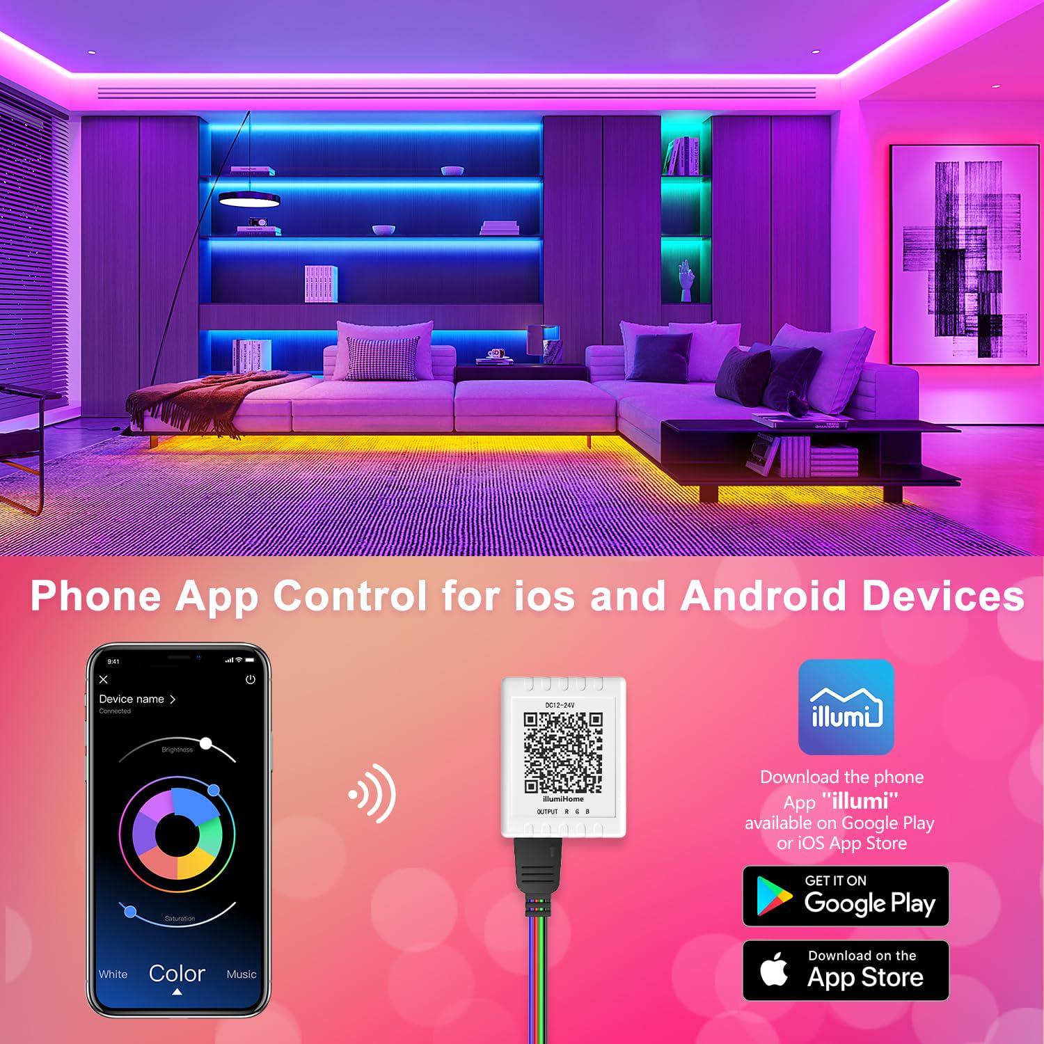 Nexillumi Led Lights For Bedroom 50ft(1 Roll Of 50ft) Music Sync Color Changing Led Strip Lights Smart With Remote And App Control Built-in Mic For Party Home Room Decor Luces LED Para Cuarto,756171712449