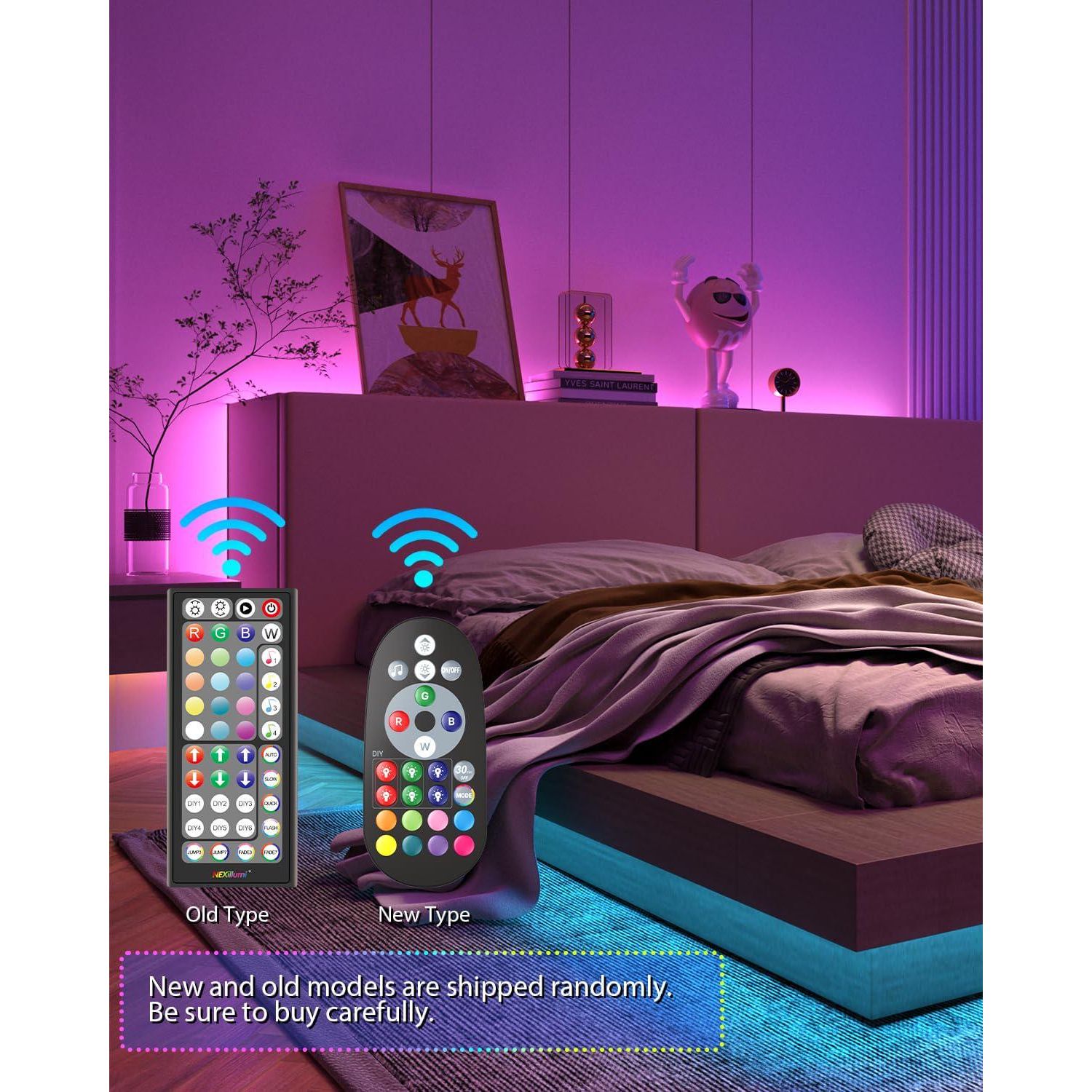 Nexillumi Led Lights For Bedroom 50ft(1 Roll Of 50ft) Music Sync Color Changing Led Strip Lights Smart With Remote And App Control Built-in Mic For Party Home Room Decor Luces LED Para Cuarto,756171712449
