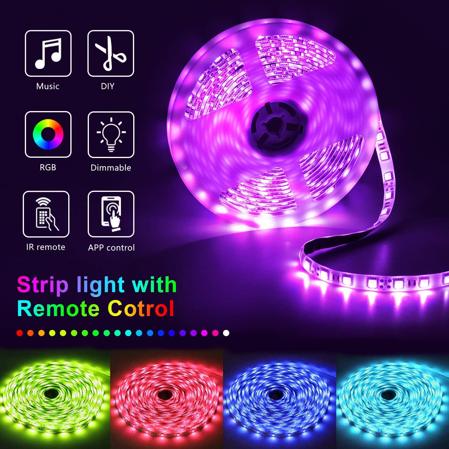 Nexillumi Led Lights For Bedroom 50ft(1 Roll Of 50ft) Music Sync Color Changing Led Strip Lights Smart With Remote And App Control Built-in Mic For Party Home Room Decor Luces LED Para Cuarto,756171712449