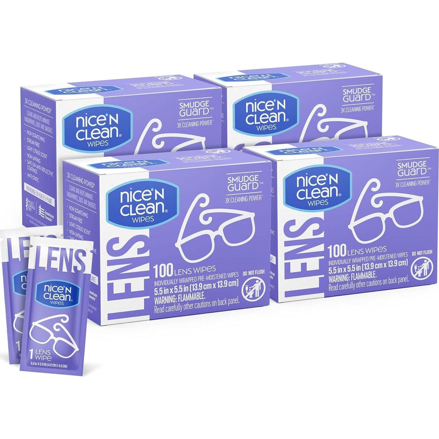 Nice 'N Clean SmudgeGuard Lens Wipes, 400 Total Wipes, Pre-Moistened, Ammonia-Free, Lenses, Eyeglasses, Cameras, Safe for Sunglasses