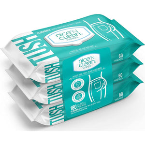Nice ‘n Clean Adult Flushable Wipes, 3x60 Count, Personal Cleansing Wipes, Plant-Based Fibers, Infused with Aloe & Vitamin E