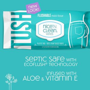 Nice ‘n Clean Adult Flushable Wipes, 3x60 Count, Personal Cleansing Wipes, Plant-Based Fibers, Infused with Aloe & Vitamin E