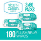 Nice ‘n Clean Adult Flushable Wipes, 3x60 Count, Personal Cleansing Wipes, Plant-Based Fibers, Infused with Aloe & Vitamin E