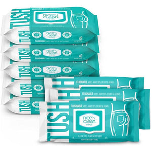 Nice 'n Clean Adult Flushable Wipes, 8 Packs of 42 Wipes, Personal Cleansing Wipes Made from Plant-Based Fibers, Infused with Aloe & Vitamin E