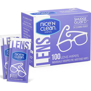 Nice 'n Clean SmudgeGuard Lens Cleaning Wipes, 100 Pre-Moistened, Individually Wrapped Wipes, Safe for Eyeglasses, Goggles & Camera Lenses