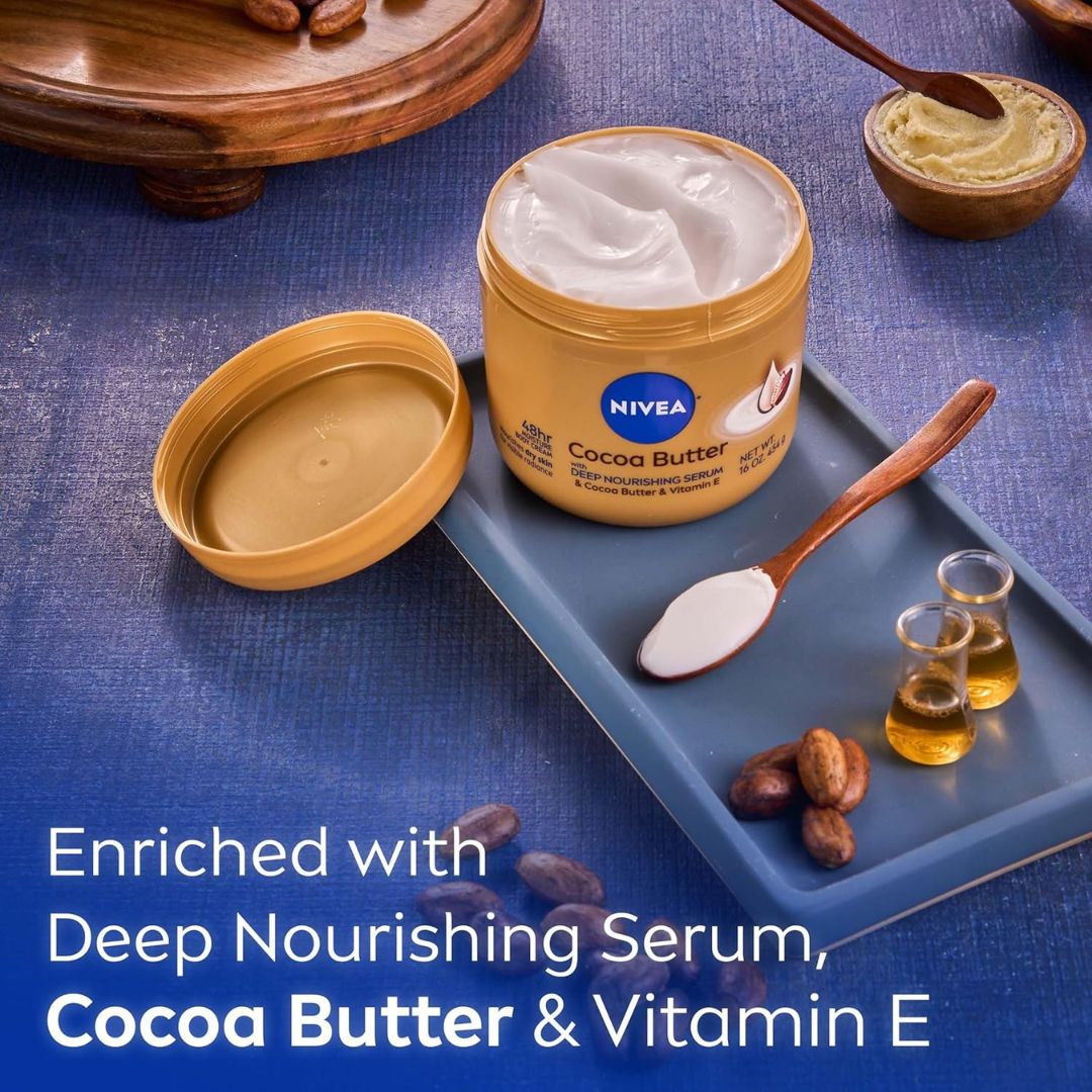 Nivea Cocoa Butter & Vitamin E Deep Nourishing Serum Body Cream For Dry Skin 454g,072140021399