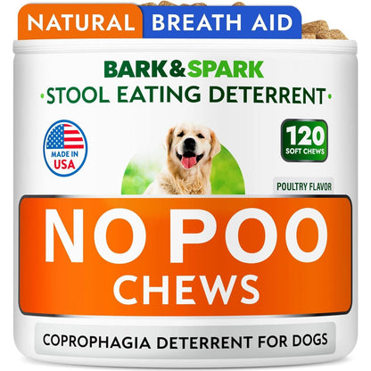 Poo Chews for Dogs Coprophagia Stool Eating Deterrent Poultry Flavor 120 ct with Probiotics Digestive Enzymes Breath Support