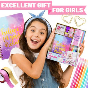 Nollh DIY Journal Kit for Girls, Stationery Set & Scrapbook Supplies, Ages 8–14, Tween Craft Gift