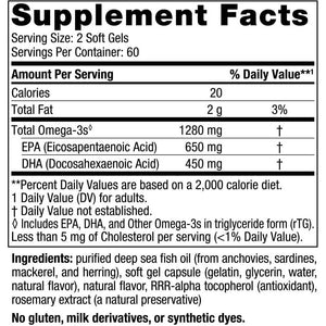 Nordic Naturals Nordic Naturals Ultimate Omega, Lemon Flavor - 120 Soft Gels - 1280 Mg Omega-3 - High-Potency Fish Oil Supplement With EPA And DHA - Promotes Brain And Heart Health - Non-GMO - 60 Servings