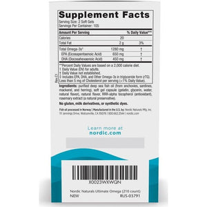 Nordic Naturals Ultimate Omega, Lemon Flavor, 210 Soft Gels (1280mg Omega-3), Promotes Brain & Heart Health, Non-GMO, 105 Servings