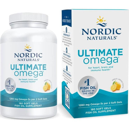 Nordic Naturals Nordic Naturals Ultimate Omega, Lemon Flavor - 180 Soft Gels - 1280 Mg Omega-3 - High-Potency Fish Oil With EPA And DHA - Promotes Brain And Heart Health - Non-GMO - 90 Servings