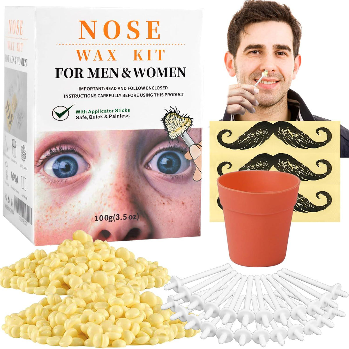 Ear Wax Hair Removal Kit 100g Ear And Nose Hair Wax Kit With 30 Pcs Nose Waxing Sticks For Men And Women At Home Ear Hair Removal Lasting Kit Safe Easy Quick And Painless,Does not Apply
