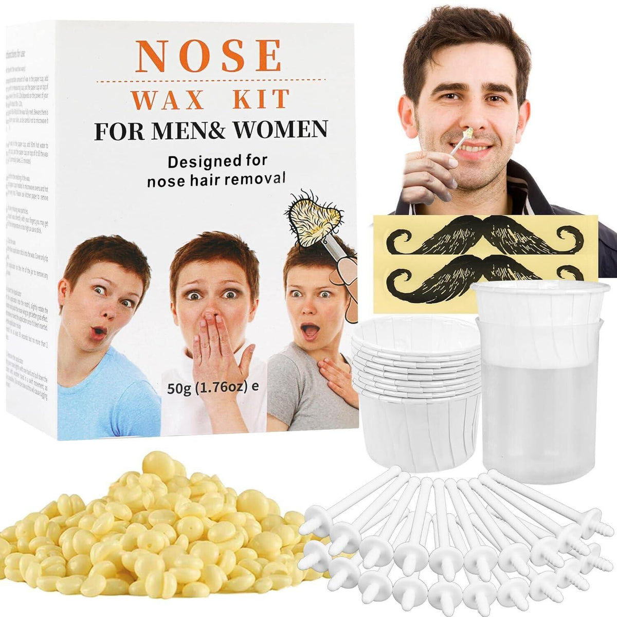 Ear Wax Hair Removal Kit 100g Ear And Nose Hair Wax Kit With 30 Pcs Nose Waxing Sticks For Men And Women At Home Ear Hair Removal Lasting Kit Safe Easy Quick And Painless,Does not Apply