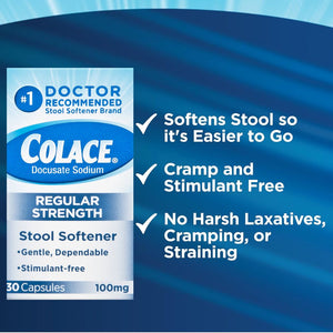 Colace Regular Strength Stool Softener 100mg 30 Capsules