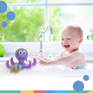 Nuby Floating Octopus Baby Bath Toy Purple with 3 Hoopla Rings for Boys and Girls 18 Months+