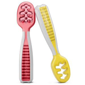 NumNum Baby Spoons Set, Pre-Spoon GOOtensils For Kids Aged 6+ Months - First Stage, Baby Led Weaning (BLW) Spoon - Self Feeding, Silicone Toddler Food Utensils - 2 Spoons, Red/Yellow,850035171165