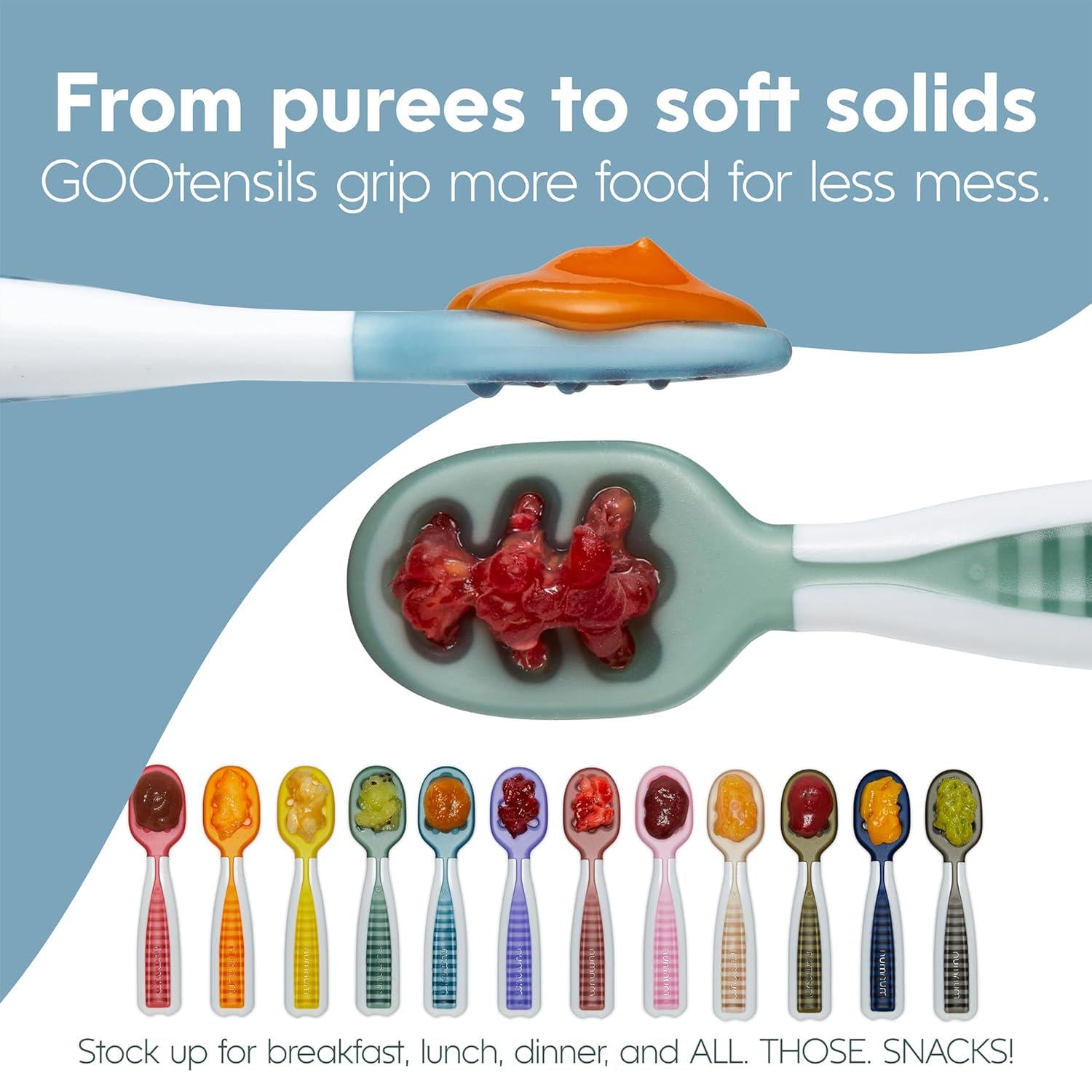 NumNum Baby Spoons Set, Pre-Spoon GOOtensils For Kids Aged 6+ Months - First Stage, Baby Led Weaning (BLW) Spoon - Self Feeding, Silicone Toddler Food Utensils - 4 Spoons, Beach Picnic,850055392021