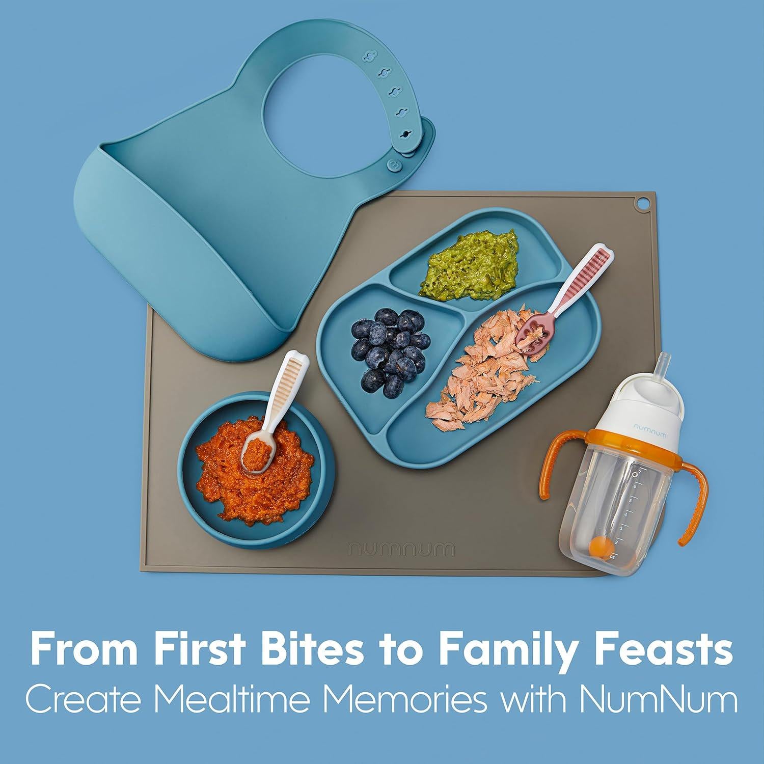 NumNum Baby Spoons Set, Pre-Spoon GOOtensils For Kids Aged 6+ Months - First Stage, Baby Led Weaning (BLW) Spoon - Self Feeding, Silicone Toddler Food Utensils - 4 Spoons, Beach Picnic,850055392021
