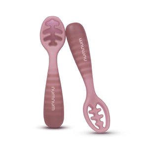 NumNum Baby Spoons Set, Pre-Spoon GOOtensils For Kids Aged 12+ Months - First Stage, Baby Led Weaning (BLW) Spoon - Self Feeding, Silicone Toddler Food Utensils - 1-Pack, 2 Spoons, Mauve,850055392281