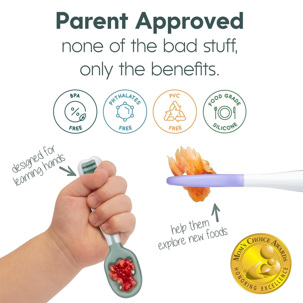 NumNum Baby Spoons Set, Pre-Spoon GOOtensils For Kids Aged 6+ Months - First Stage, Baby Led Weaning (BLW) Spoon - Self Feeding, Silicone Toddler Food Utensils - 2 Spoons, Blue/Orange,850035171066