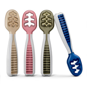 NumNum Baby Spoons Set, Pre-Spoon GOOtensils For Kids Aged 6+ Months - First Stage, Baby Led Weaning (BLW) Spoon - Self Feeding, Silicone Toddler Food Utensils - 4 Spoons, Neutral Colors,850035171462