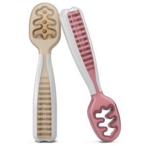 NumNum Baby Spoons Set, Pre-Spoon GOOtensils For Kids Aged 6+ Months - First Stage, Baby Led Weaning (BLW) Spoon - Self Feeding, Silicone Toddler Food Utensils - 2 Spoons, Beige/Mauve,850035171448
