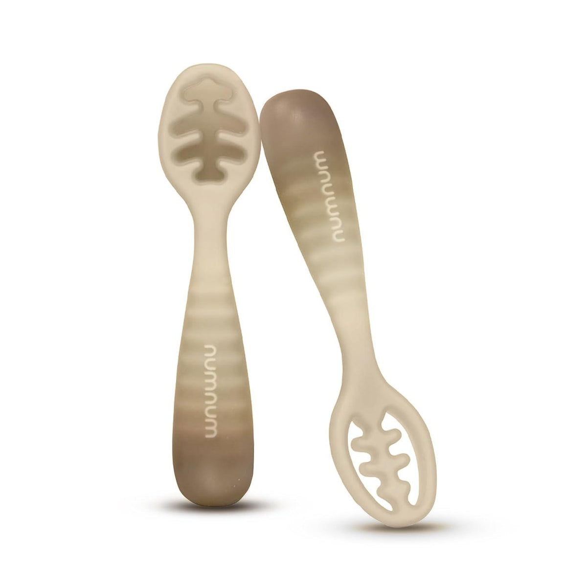 NumNum Baby Spoons Set, Pre-Spoon GOOtensils For Kids Aged 12+ Months - First Stage, Baby Led Weaning (BLW) Spoon - Self Feeding, Silicone Toddler Food Utensils - 1-Pack, 2 Spoons, Beige,850055392274
