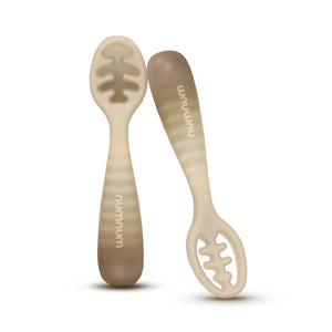 NumNum Baby Spoons Set, Pre-Spoon GOOtensils For Kids Aged 12+ Months - First Stage, Baby Led Weaning (BLW) Spoon - Self Feeding, Silicone Toddler Food Utensils - 1-Pack, 2 Spoons, Beige,850055392274