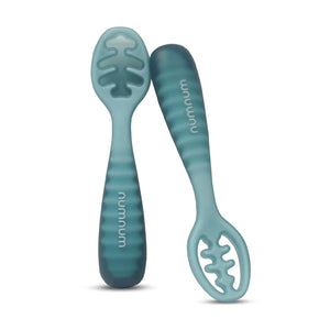 NumNum Baby Spoons Set, Pre-Spoon GOOtensils For Kids Aged 12+ Months - First Stage, Baby Led Weaning (BLW) Spoon - Self Feeding, Silicone Toddler Food Utensils - 1-Pack, 2 Spoons, Blue,850055392113