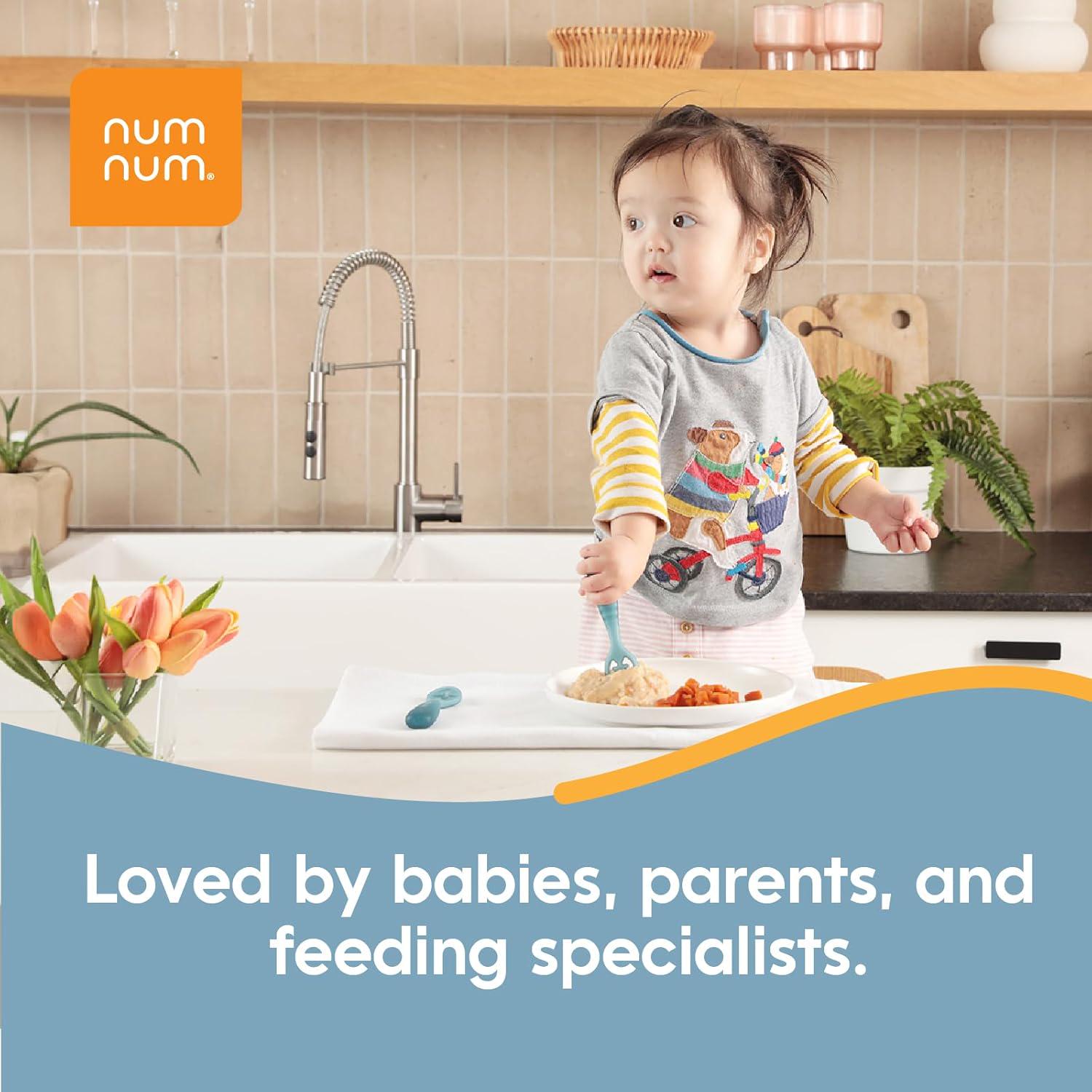 NumNum Baby Spoons Set, Pre-Spoon GOOtensils For Kids Aged 12+ Months - First Stage, Baby Led Weaning (BLW) Spoon - Self Feeding, Silicone Toddler Food Utensils - 1-Pack, 4 Spoons, Blue/Green,850055392106