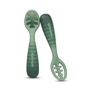 NumNum Baby Spoons Set, Pre-Spoon GOOtensils For Kids Aged 12+ Months - First Stage, Baby Led Weaning (BLW) Spoon - Self Feeding, Silicone Toddler Food Utensils - 1-Pack, 2 Spoons, Green,850055392137