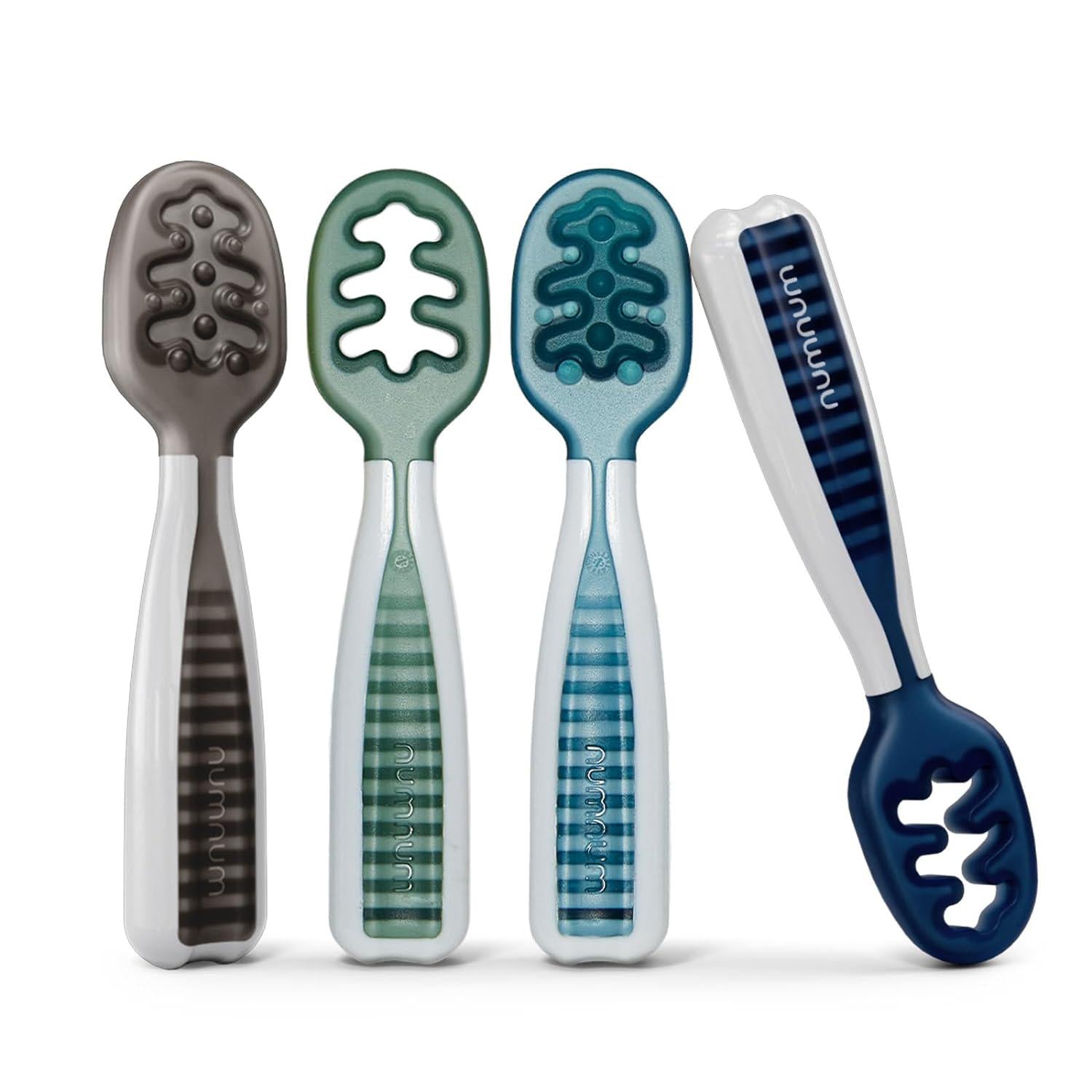 NumNum Baby Spoons Set, Pre-Spoon GOOtensils For Kids Aged 6+ Months - First Stage, Baby Led Weaning (BLW) Spoon - Self Feeding, Silicone Toddler Food Utensils - 4 Spoons, Beach Picnic,850055392021