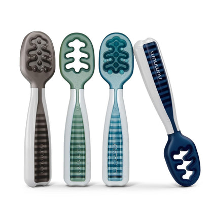 NumNum Baby Spoons Set, Pre-Spoon GOOtensils For Kids Aged 6+ Months - First Stage, Baby Led Weaning (BLW) Spoon - Self Feeding, Silicone Toddler Food Utensils - 4 Spoons, Beach Picnic,850055392021