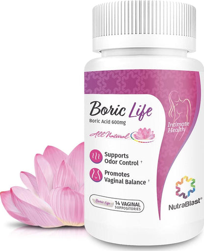 NutraBlast NutraBlast Boric Acid Vaginal Suppositories - 100% Pure Made In USA - Boric Life Intimate Health Support (14 Count)