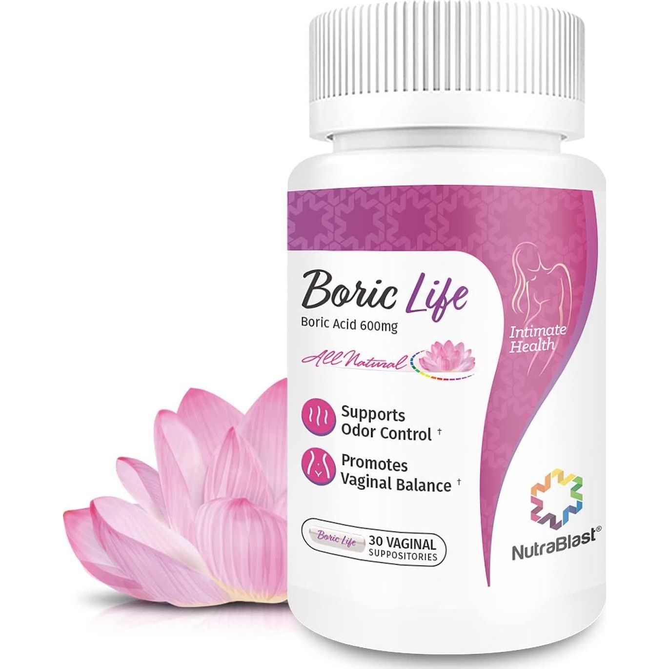 NutraBlast NutraBlast Boric Acid Vaginal Suppositories - 100% Pure Made In USA - Boric Life Intimate Health Support (30 Count)