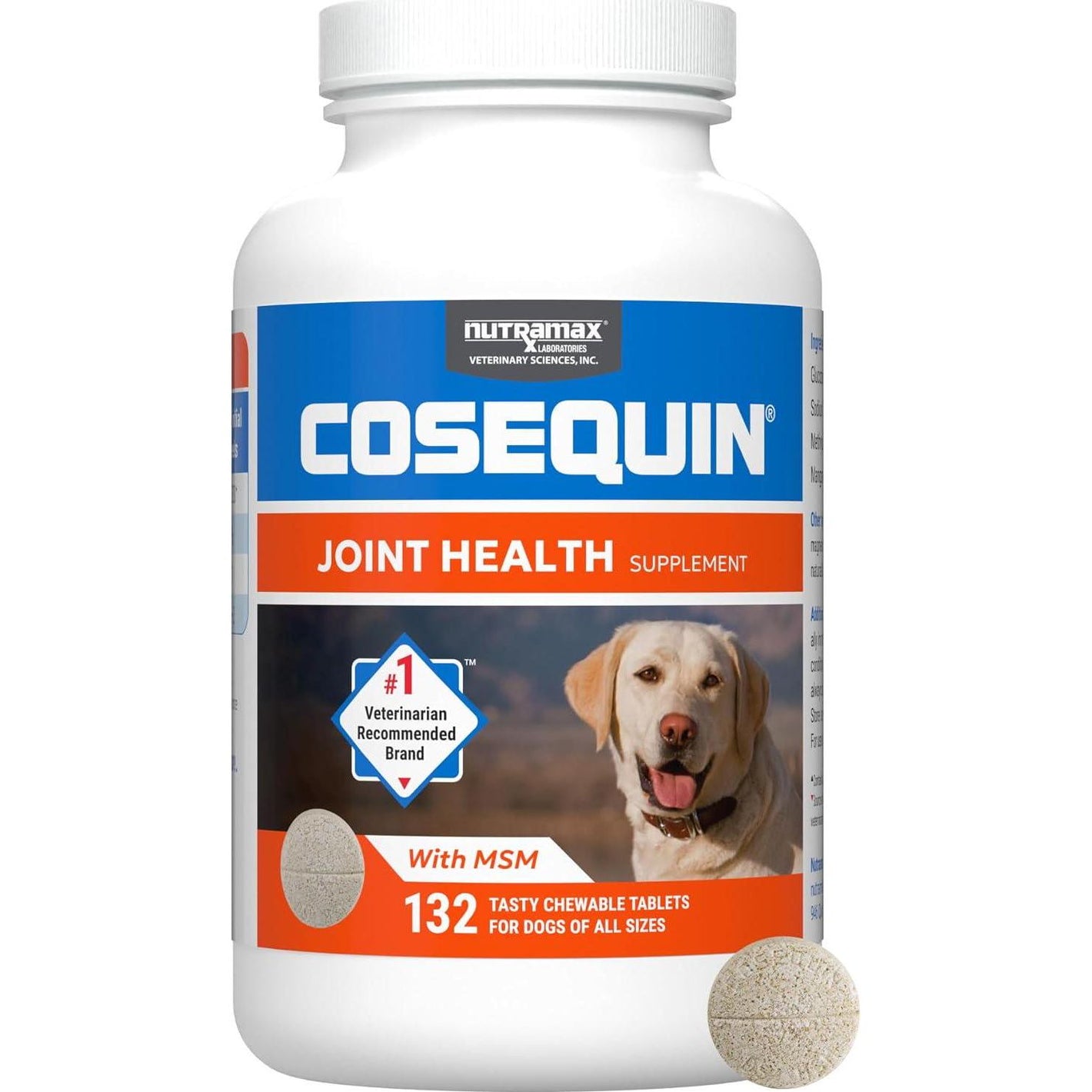 Nutramax Cosequin Joint Supplement 132 Chewable Tablets with Glucosamine Chondroitin MSM for Dogs