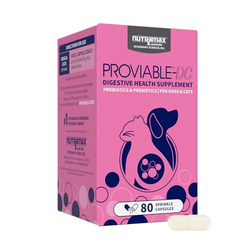 Nutramax Proviable Probiotics for Dogs and Cats 80 Capsules with Multi Strain Prebiotics Digestive Support