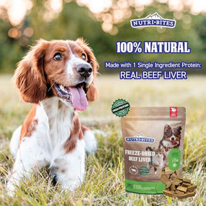 Nutri Bites Freeze Dried Beef Liver Treats 17.6 oz Single Ingredient High Protein Dog and Cat Training Snack or Food Topper