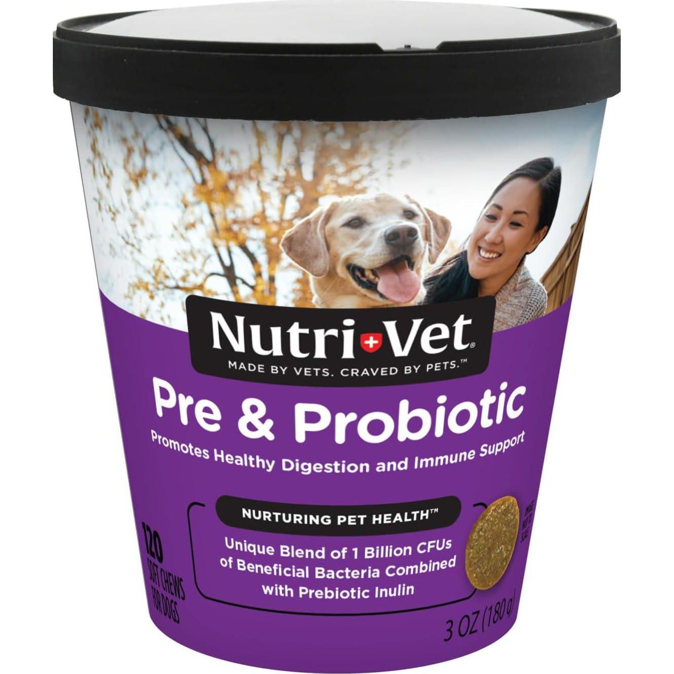 Nutri Vet Dog Probiotics Liver and Cheese Flavor 120 Soft Chews Digestive Support and Pet Supplement for Puppies