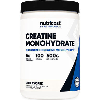 Nutricost Creatine Monohydrate Micronized Powder, 500g (5000mg per Serving), 100 Servings