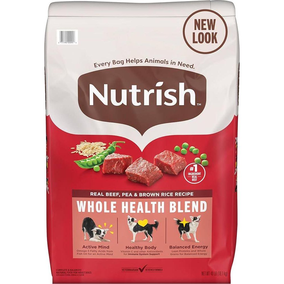Nutrish Real Beef Dry Dog Food Pea Brown Rice Whole Health Blend 40 lb Bag
