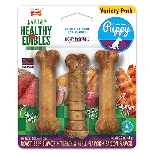Nylabone Puppy Chews X Small 3 Ct Roast Beef Apple Bacon Long Lasting Natural Treats
