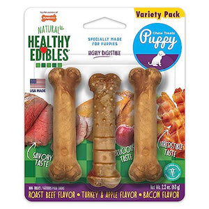 Nylabone Puppy Chews X Small 3 Ct Roast Beef Apple Bacon Long Lasting Natural Treats