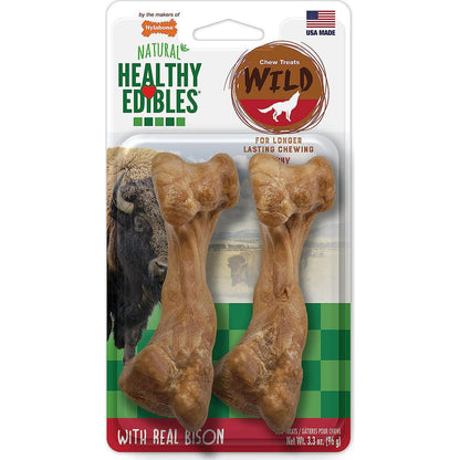 Nylabone Healthy Edibles Bison Chew Treats for Medium Dogs 2 Count Natural Long Lasting Bones
