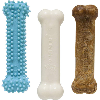 Nylabone Puppy Chew and Treat Pack Chicken Bacon Flavor for Small Dogs Up to 25 lbs 3 Pack